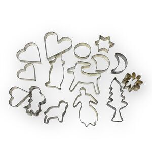 Lot of 15 Vintage Metal Aluminum Cookie Cutters Various Shapes Sizes Christmas